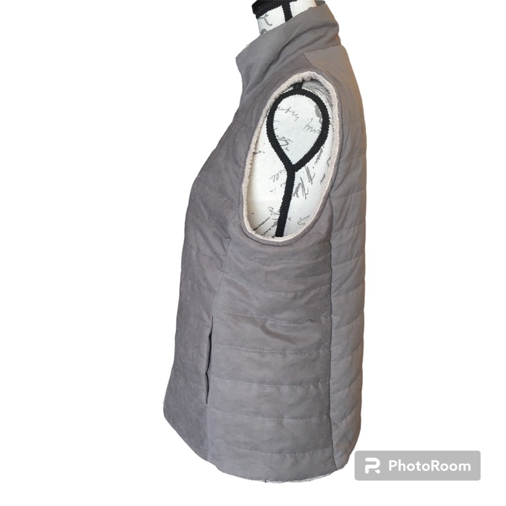 Entro Reversible Shearling Puffer Vest Mocha Gray Size Large EUC - Picture 5 of 12
